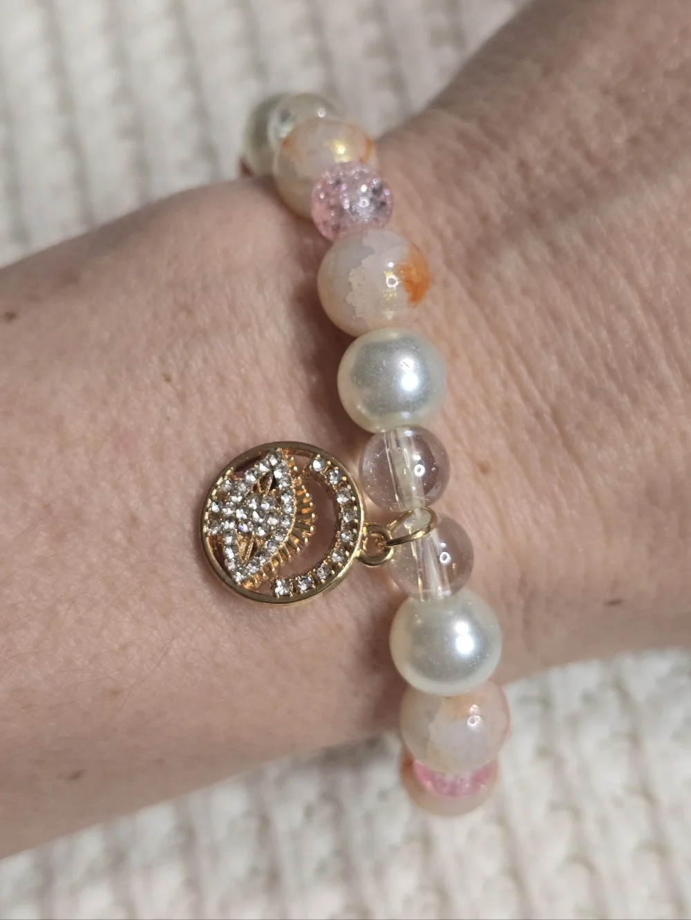 Lucky Aura Evil Eye Beaded Charm Bracelet in Rainbow, Blush, Red, Black
